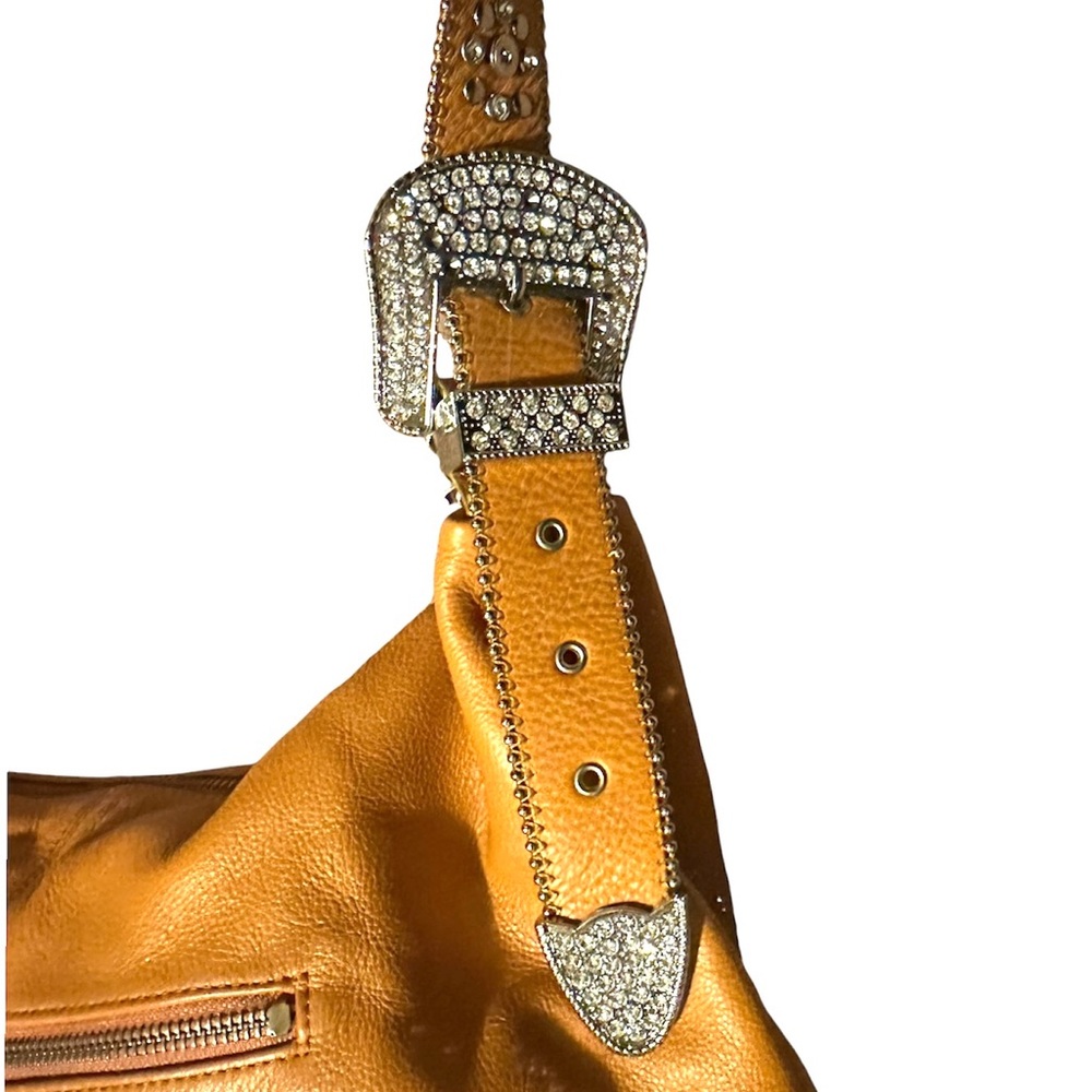 Vintage Hobo Crossbody Saddle Bag / Purse with Rhinestones Luck & Charm - Picture 9 of 14
